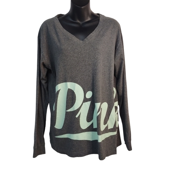 PINK Victoria's Secret Tops - PINK Victoria's Secret Women's Gray Longsleeve V-Neck T-shirt Size S/P